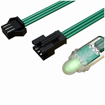 Светодиодный пиксель DIP, d=12 мм, 5В, 0,3Вт, чип WS2811, RGB, зеленый провод (50 штук)