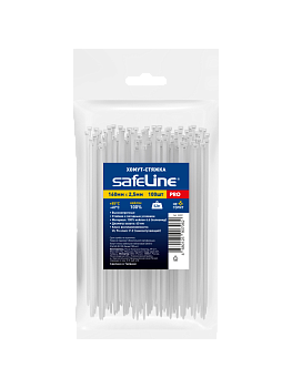 Хомут-стяжка кабельная нейлоновая Safeline 2.5x160-W-100 белая (100 шт.)