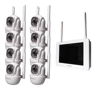 Комплект видеонаблюдения на 8 беспроводных поворотных IP WiFi камер со звуком и монитором